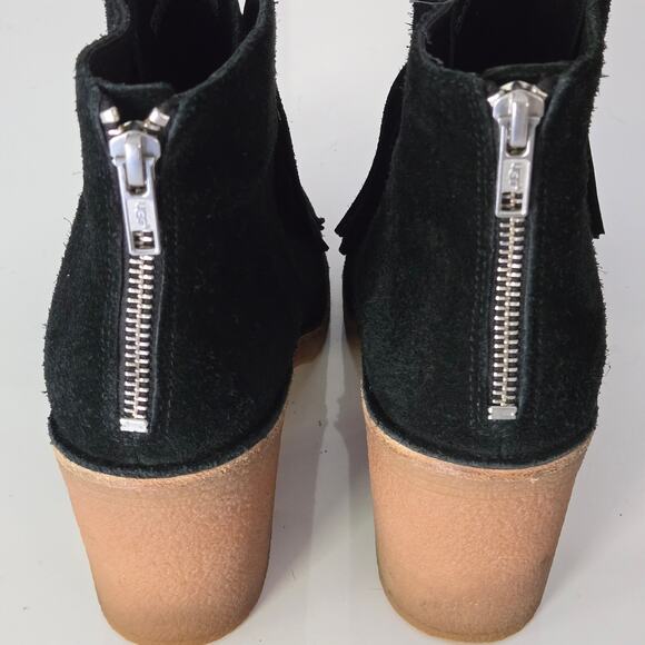 UGG Corin Black Suede Tassel and Bow Chunky Block Heel Ankle Booties, Size 8 - Picture 8 of 14